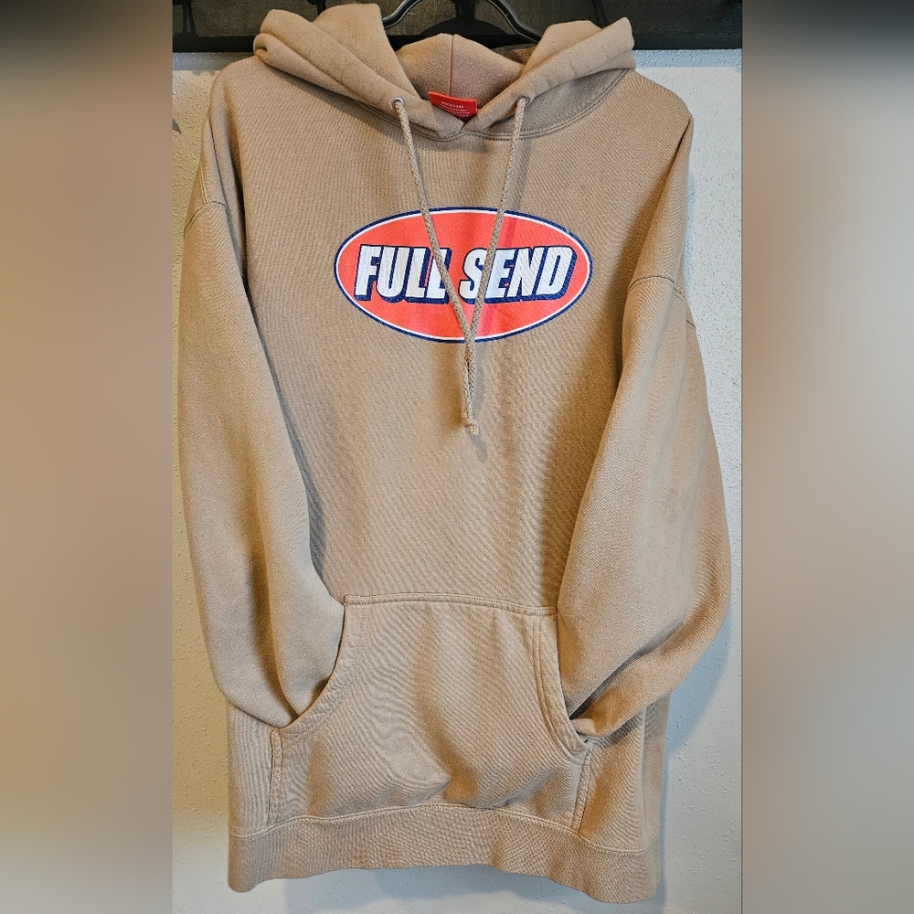 "FULL SEND" hoodie by Nelk Boys size 3XL, tan/brown color